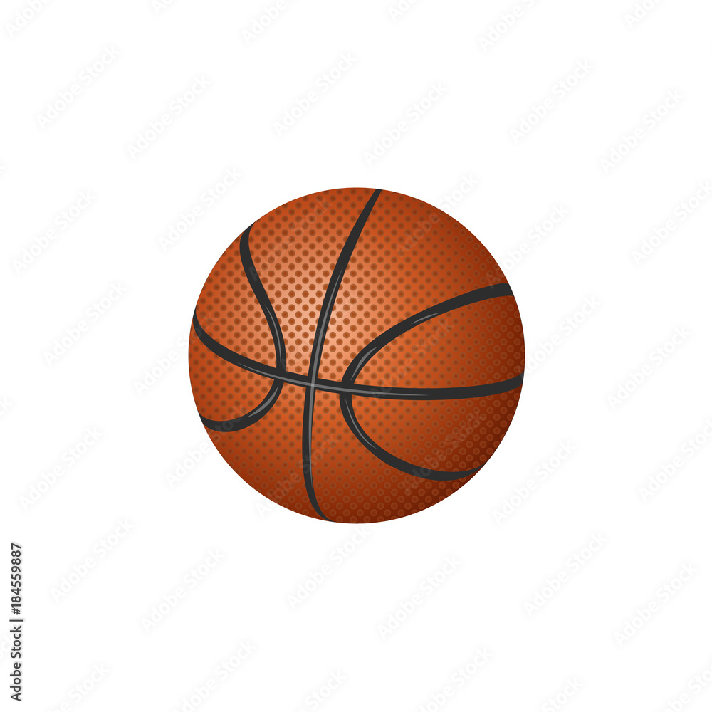 vector flat cartoon basketball ball, sport equipment object for your graphic design or web design element. Isolated illustration on a white background