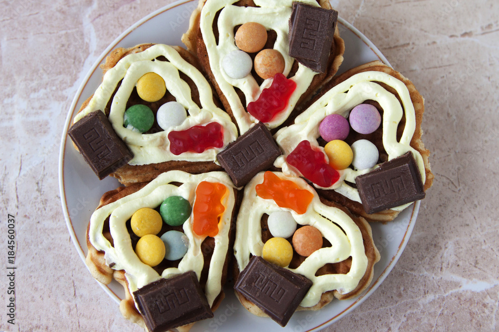 Delicious homemade waffles with cream Delicious homemade waffles with cream