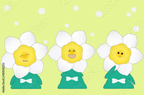 Daffodil flower cartoon on yellow background