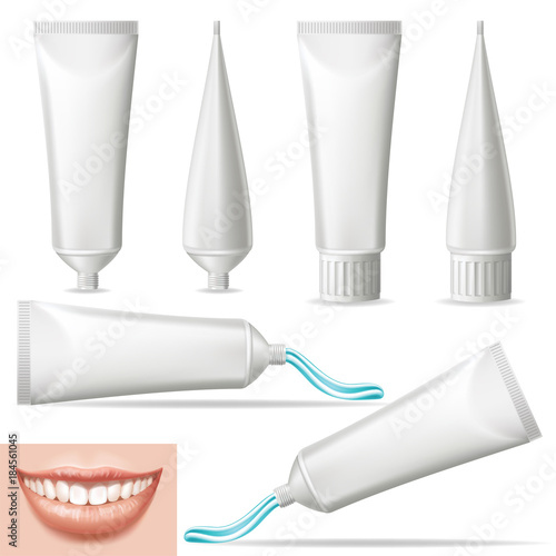 Plastic transparent tube for advertisement of product. Packaging for toothpaste. Isolated vector 3d realistic  illustration.