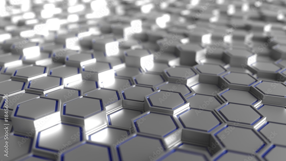 Grey and blue hexagonal prisms background, 3d rendering Grey and blue hexagonal prisms background, 3d rendering
