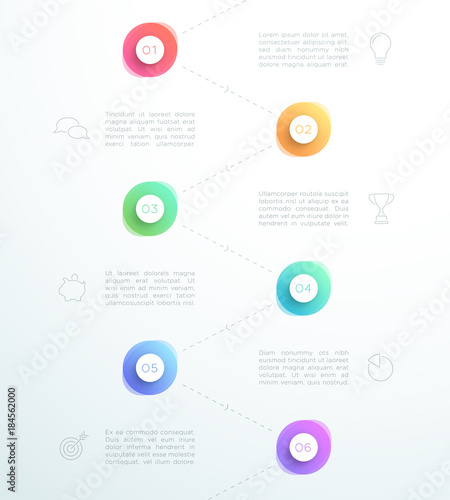 Abstract 3d Circles Number 1 to 6 Infographic Layout Vector