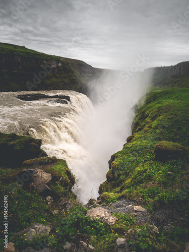 big majestic Gullfoss waterfall in mountains  Iceland