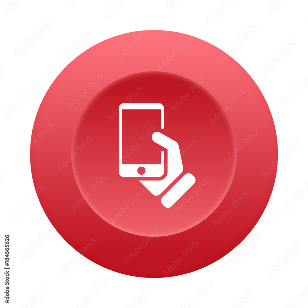 Runder 3D Button - Hand hält Handy Runder 3D Button - Hand hält Handy