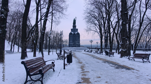 Vladimir hill and Monument to St. Vladimir in Kiev on a winter evening