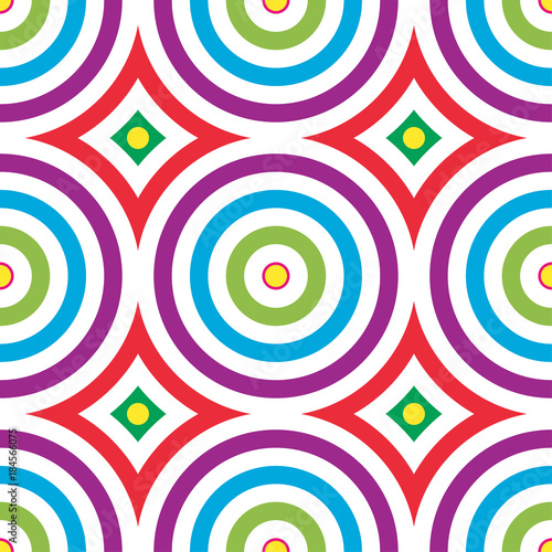 Abstract vector seamless op art pattern. Colorful disko ornament.