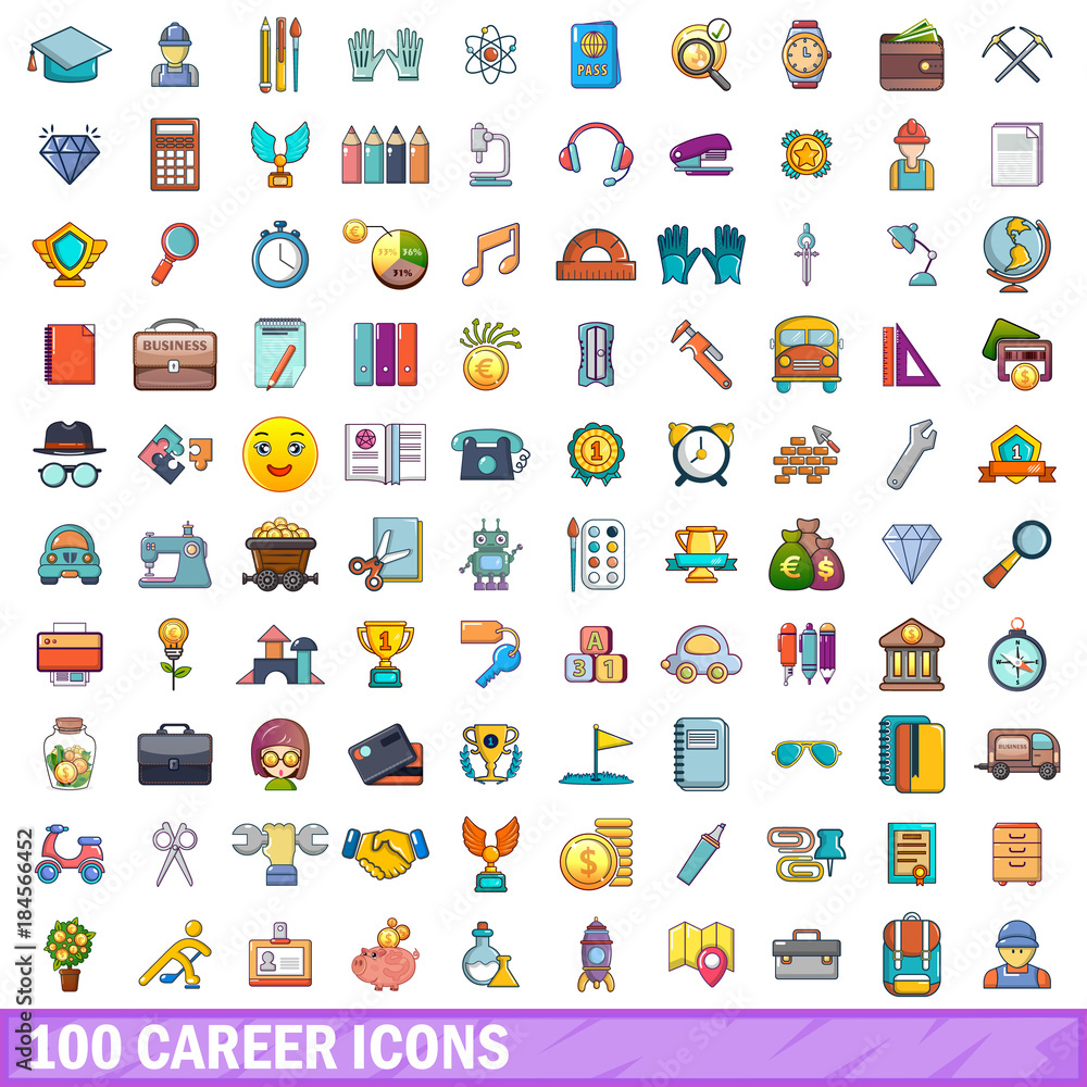 100 career icons set, cartoon style 100 career icons set, cartoon style