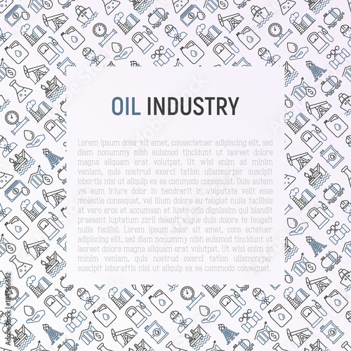 Oil industry concept with thin line icons: gas, petroleum, diesel,  truck, tanker, ship, refinery, barrel. Modern vector illustration, web page template.