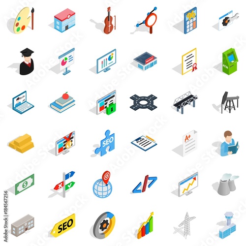 Job contract icons set, isometric style