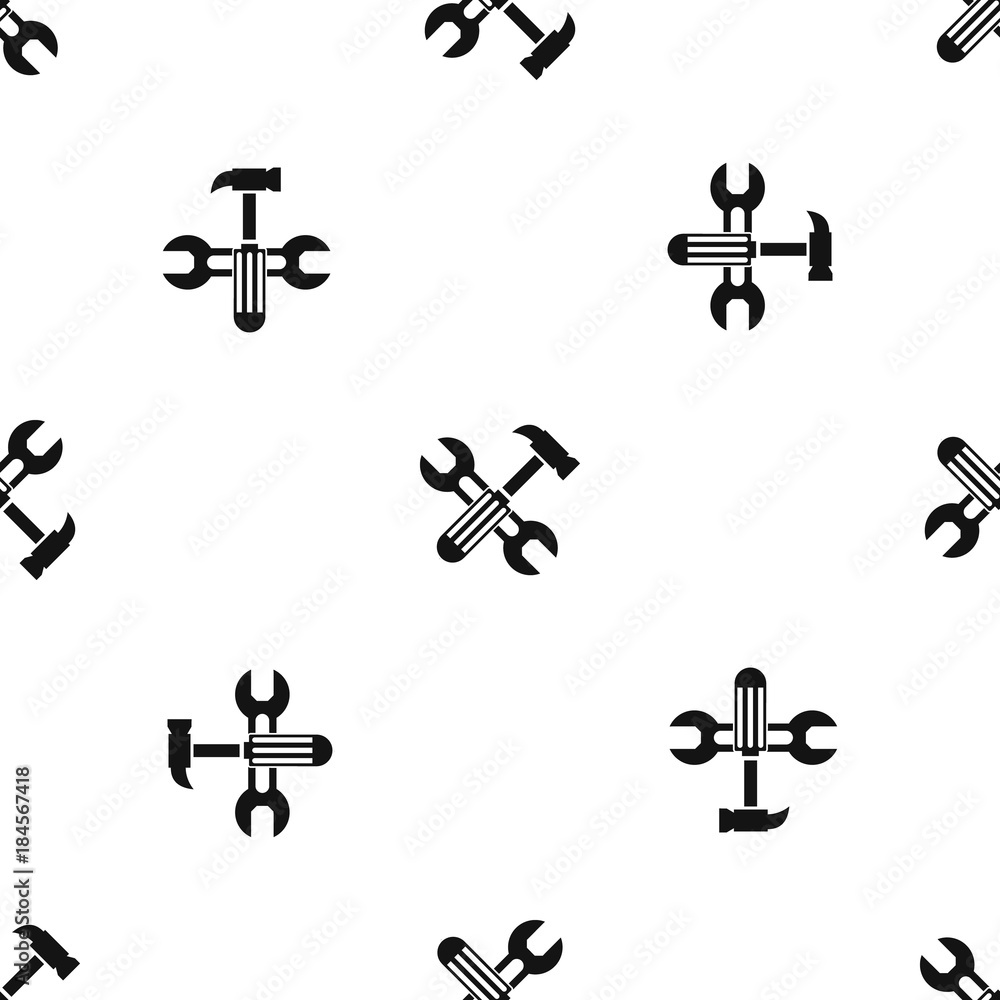 Hammer and screw wrench pattern seamless black Hammer and screw wrench pattern seamless black