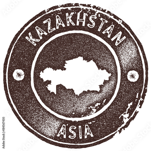 Kazakhstan map vintage stamp. Retro style handmade label, badge or element for travel souvenirs. Brown rubber stamp with country map silhouette. Vector illustration.