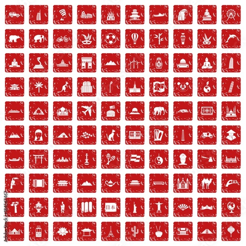 100 world tour icons set grunge red