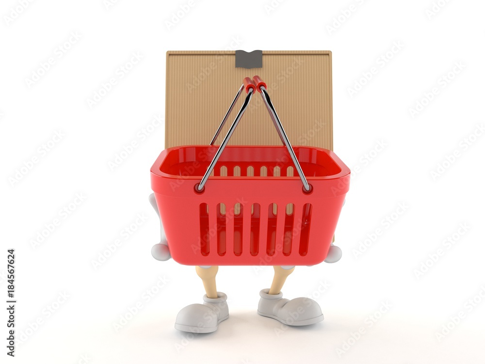 Fototapeta premium Package character holding shopping basket