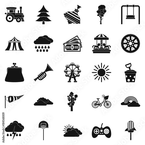 Children amusement park icons set, simple style