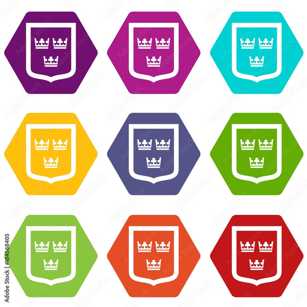 Coat of arms of Sweden icon set color hexahedron Coat of arms of Sweden icon set color hexahedron