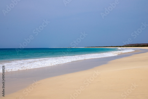 Fototapeta Naklejka Na Ścianę i Meble -  Santa Monica Beach, 18km white sand along the south coast of Boa Vista Island, Cape Verde