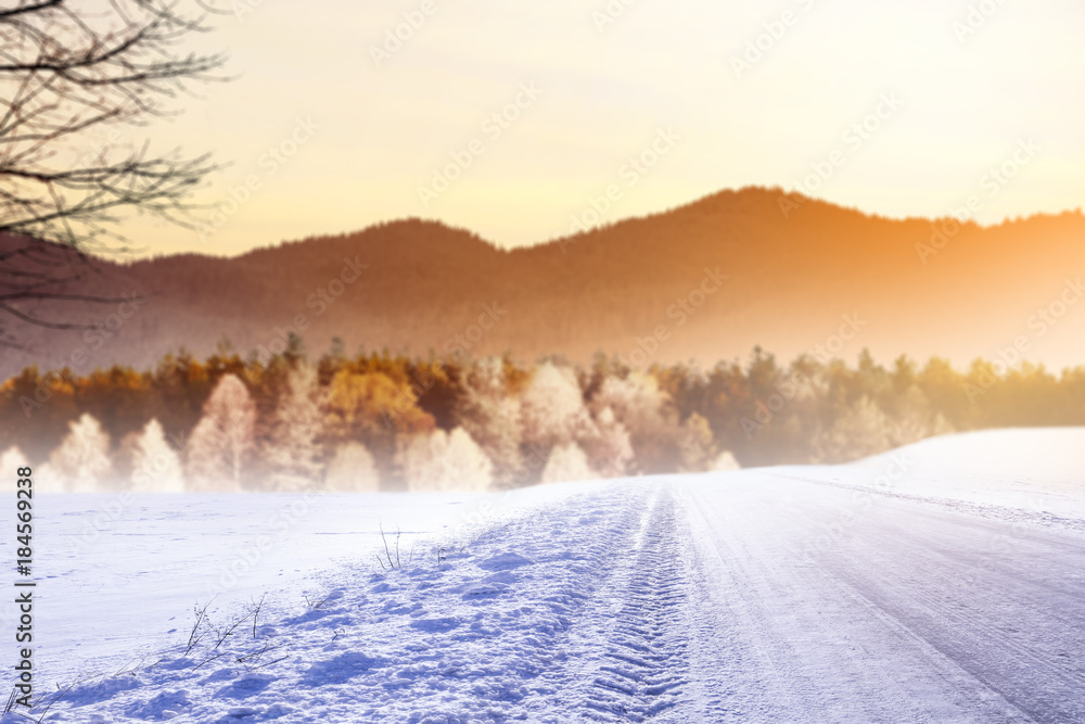 Obraz premium winter road and snow space