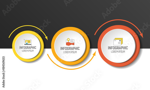 Circle, round chart, scheme, timeline, infographic, numbered template, option template. 3 steps.