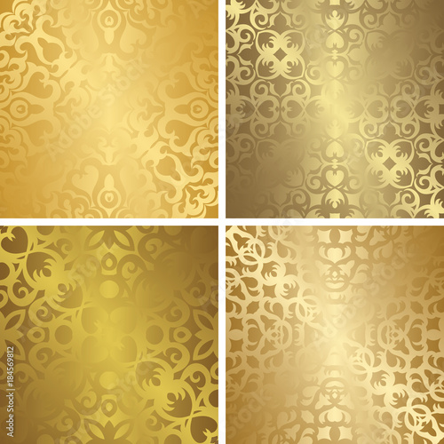 Set of four template of seamless golden patterns. Vintage and luxury design