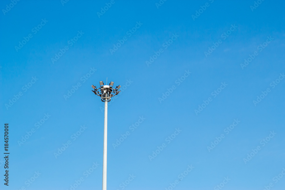 light pole tower in sport arena on blue sky light pole tower in sport arena on blue sky