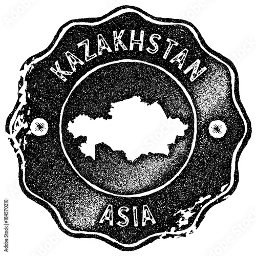 Kazakhstan map vintage stamp. Retro style handmade label, badge or element for travel souvenirs. Black rubber stamp with country map silhouette. Vector illustration.
