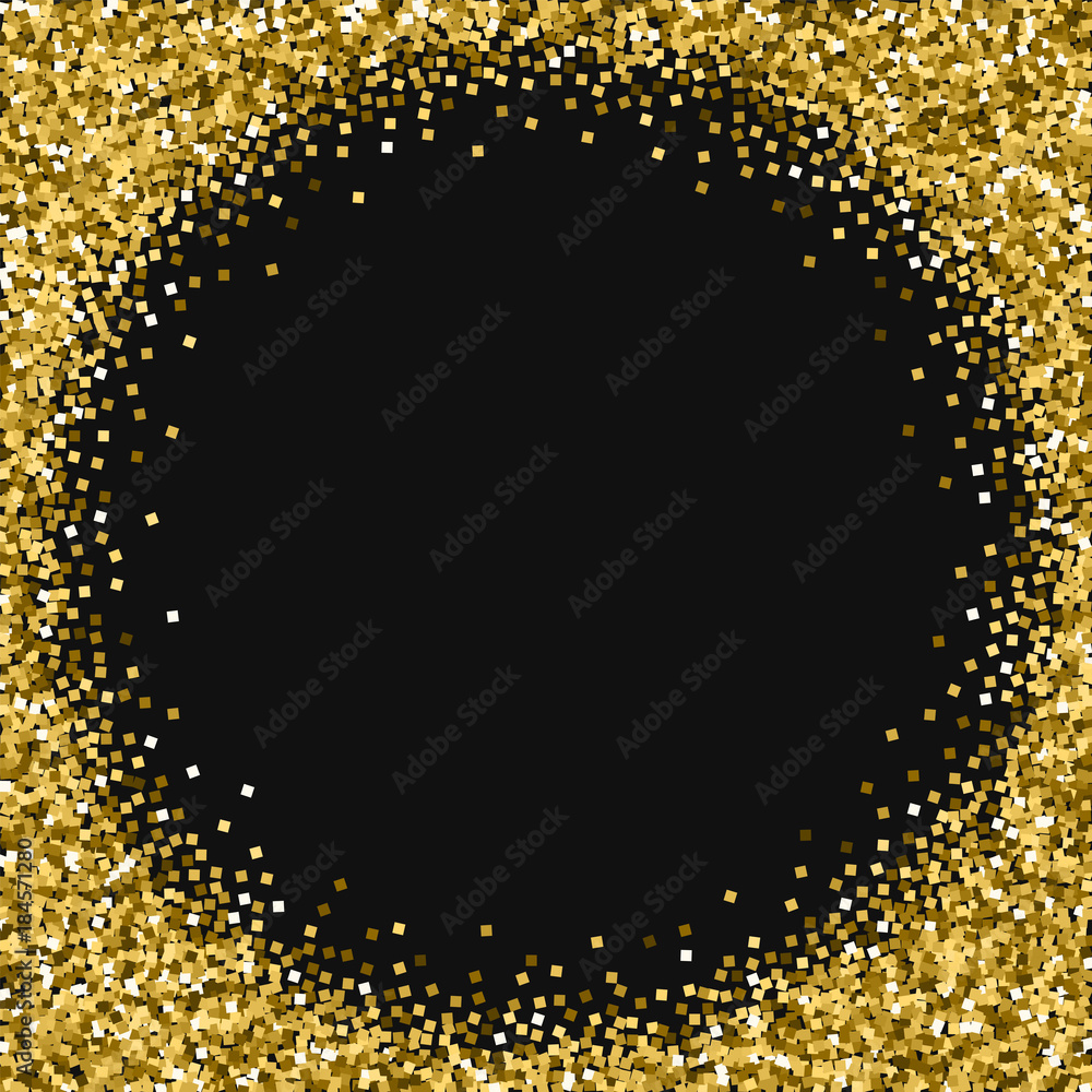 Gold glitter. Corner frame with gold glitter on black background ...