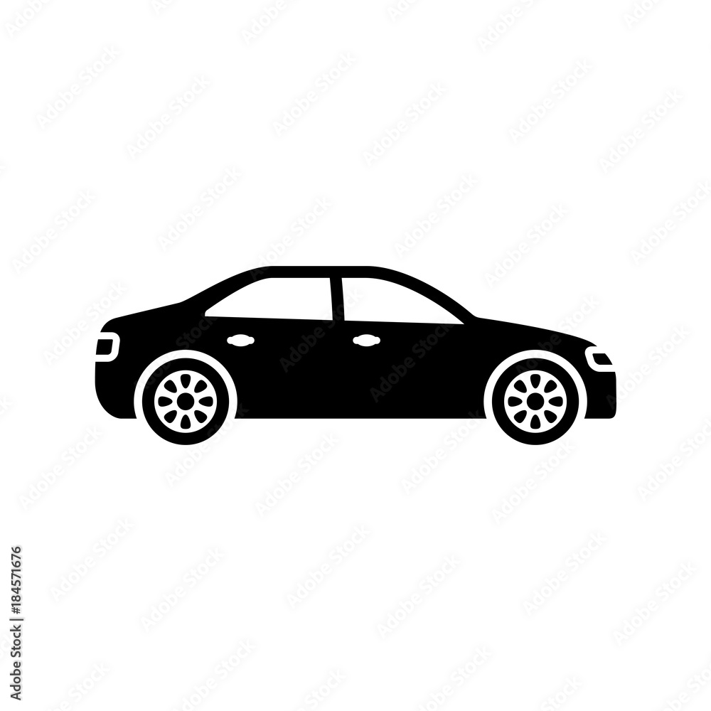 Car icon. Black, minimalist icon isolated on white background. Car simple silhouette. Web site page and mobile app design vector element.