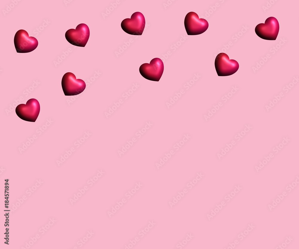 3D Scattered Hearts on Medium Pink Background