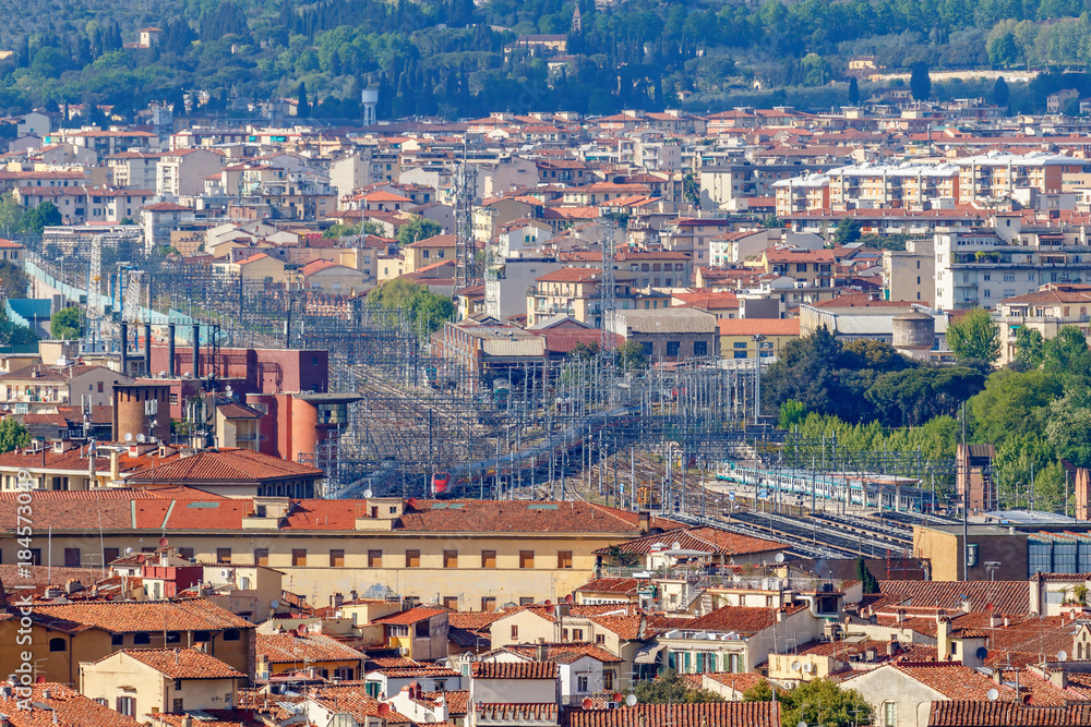 View of the city and railroad in Florence, Italy