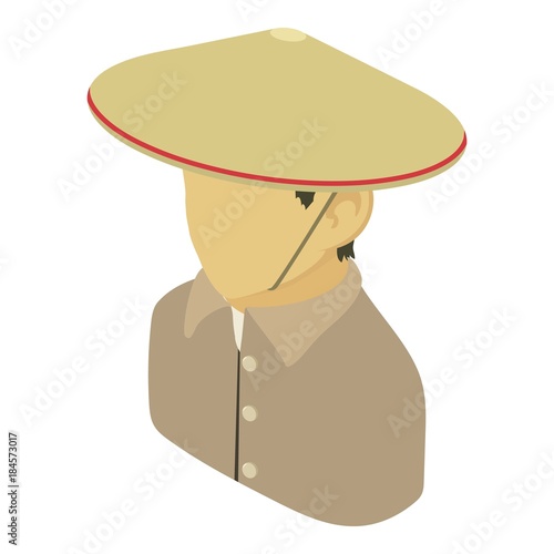 Farmer man asian icon, isometric 3d style
