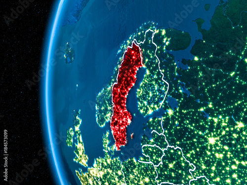 Sweden on Earth at night