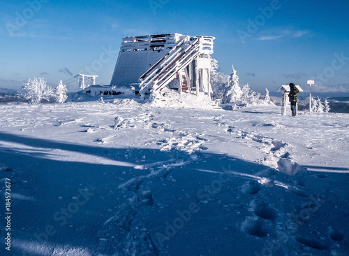 Velka Raca hill summit in Beskids mountains on slovakian - polish borders during nice winter day photo