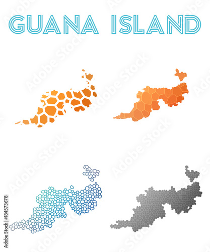 Guana Island polygonal island map. Mosaic style maps collection. Bright abstract tessellation, geometric, low poly, modern design. Guana Island polygonal maps for infographics or presentation.