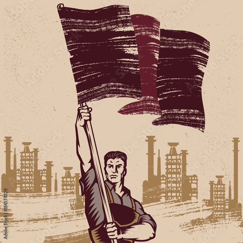 Vintage Revolution Poster. Propaganda Logo Background Style Revolution raising The Flag.