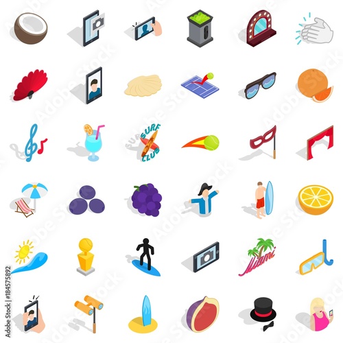 Beach icons set, isometric style