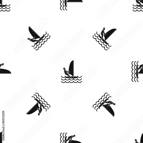 Man on windsurf pattern seamless black