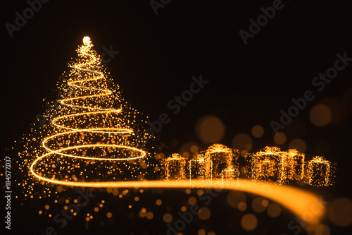 Christmas card with christmas tree and presents