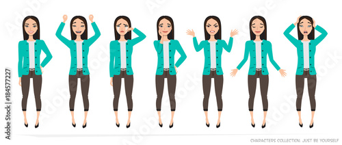 Set of emotions and gestures to the young asian woman.