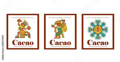 Aztec cacao pattern for chocolate package design. Vector illustration.