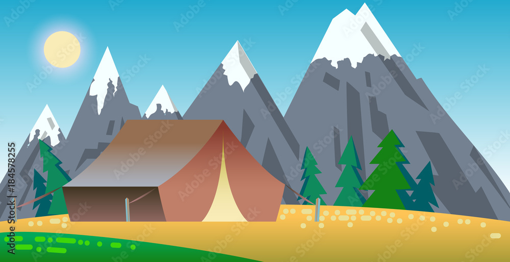 Camp poster in cartoon style. Vector illustration.