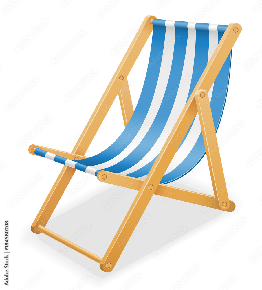 beach deck chair made of wood and fabric stock vector illustration