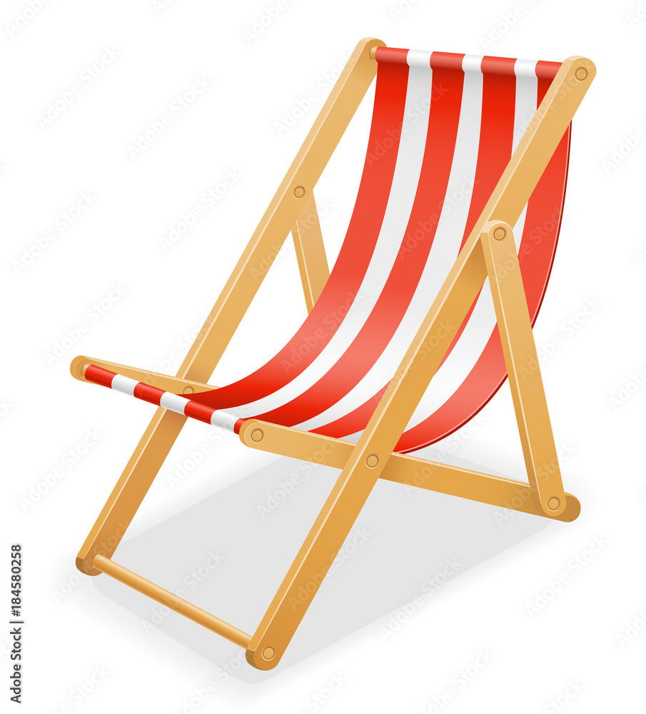 beach deck chair made of wood and fabric stock vector illustration
