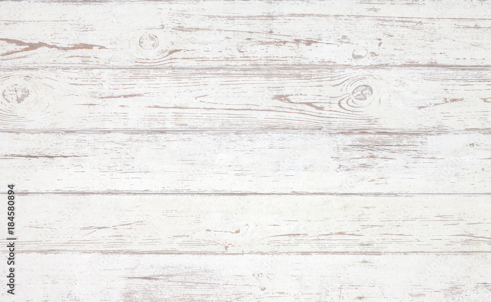 Naklejka premium Grunge background. White wooden texture. Peeling paint on an old wooden floor.