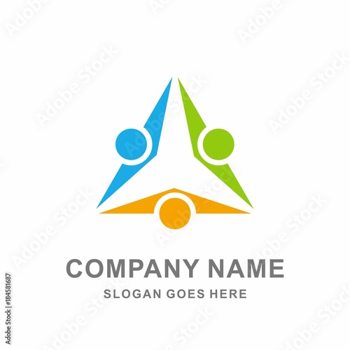 Colorful Triangle Company Connection Network Social Business Together Meeting Team Group People Vector Logo Design Template