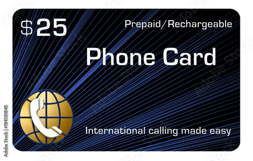 This is a prepaid cellular phone card. A retail item for service paid in advance. Generic 3-D illustration.