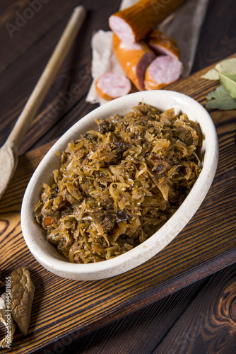 Cabbage stew with meat  mushrooms and dried plums - traditional polish dish