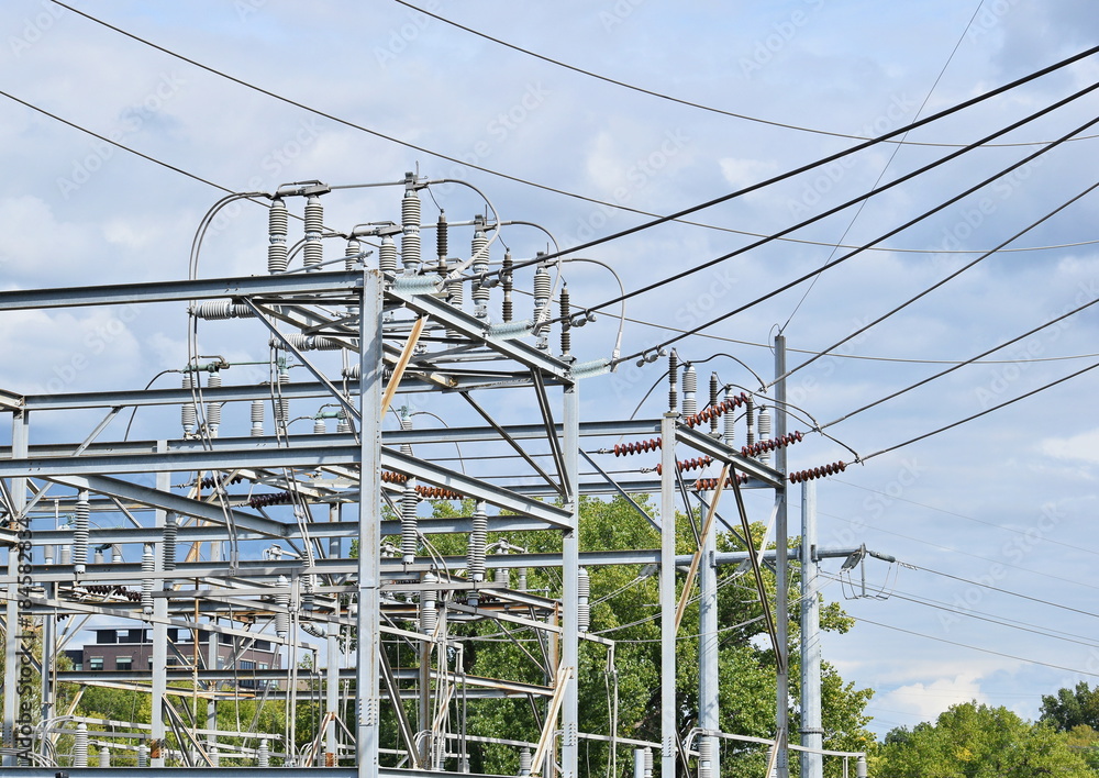Electrical substation with isolators and cable Electrical substation with isolators and cable