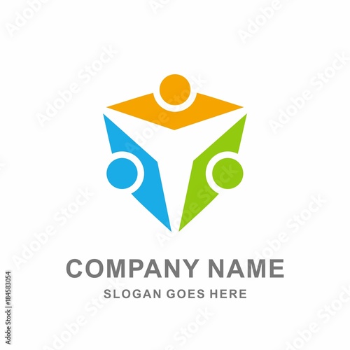 Colorful Unity Company Connection Network Social Business Together Meeting Team Group People Vector Logo Design Template