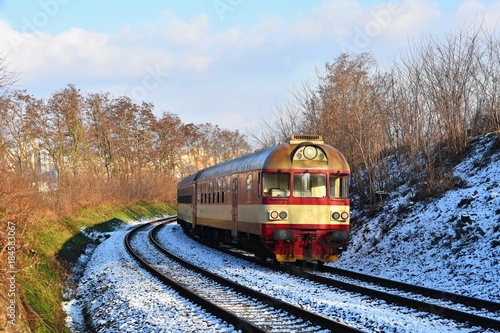 Beautiful Czech passenger train with carriages.