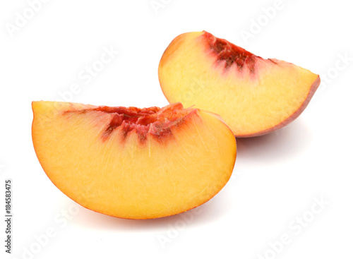 Ripe peach fruit slice isolated on white background cutout